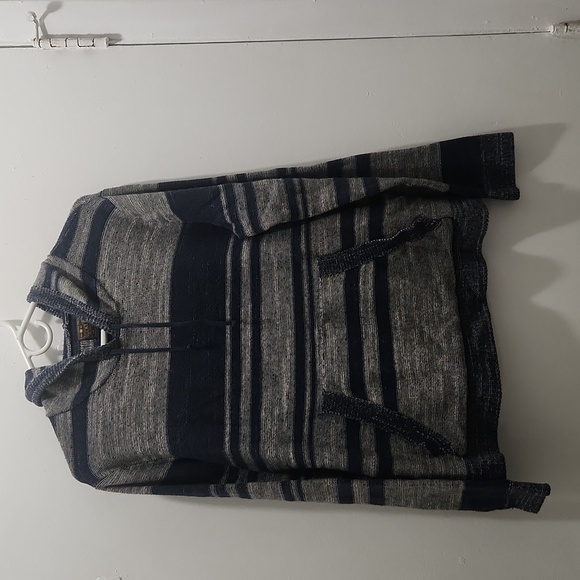 LUCKY BRAND Shirt Long Sleeve Hooded Blue Striped Pouch Pockets Size Med… - Picture 2 of 7